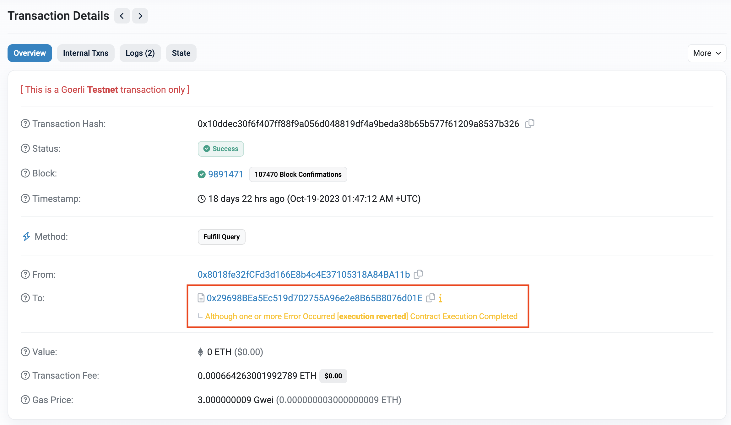 Finding a callback error on Etherscan