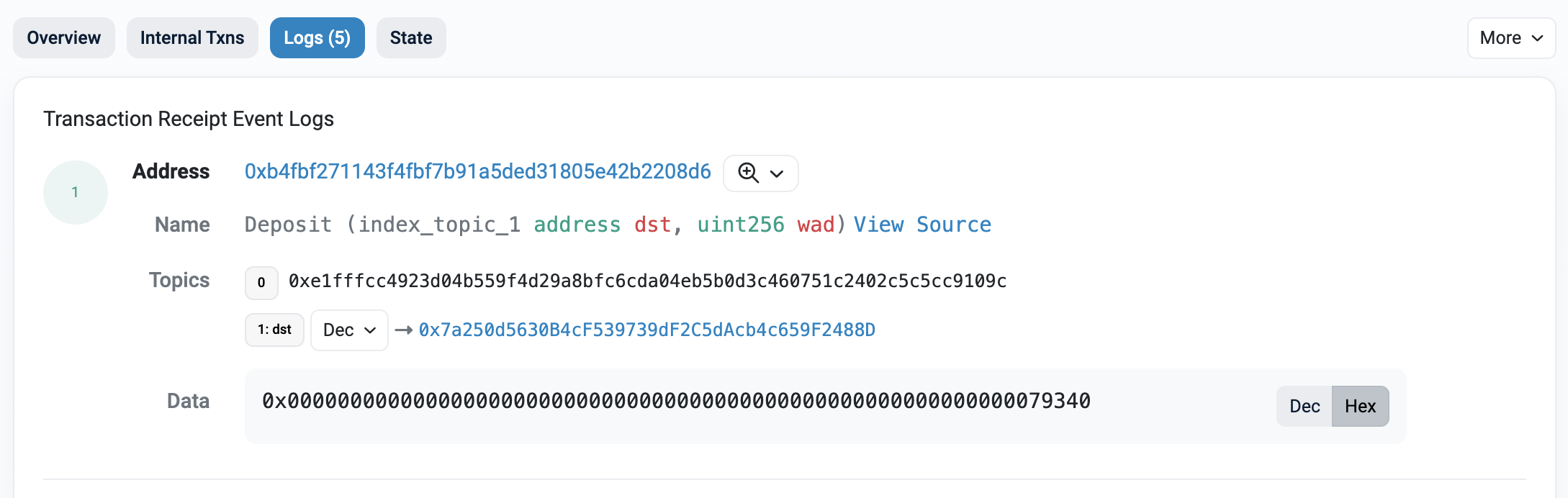 Looking up receipt logs on Etherscan